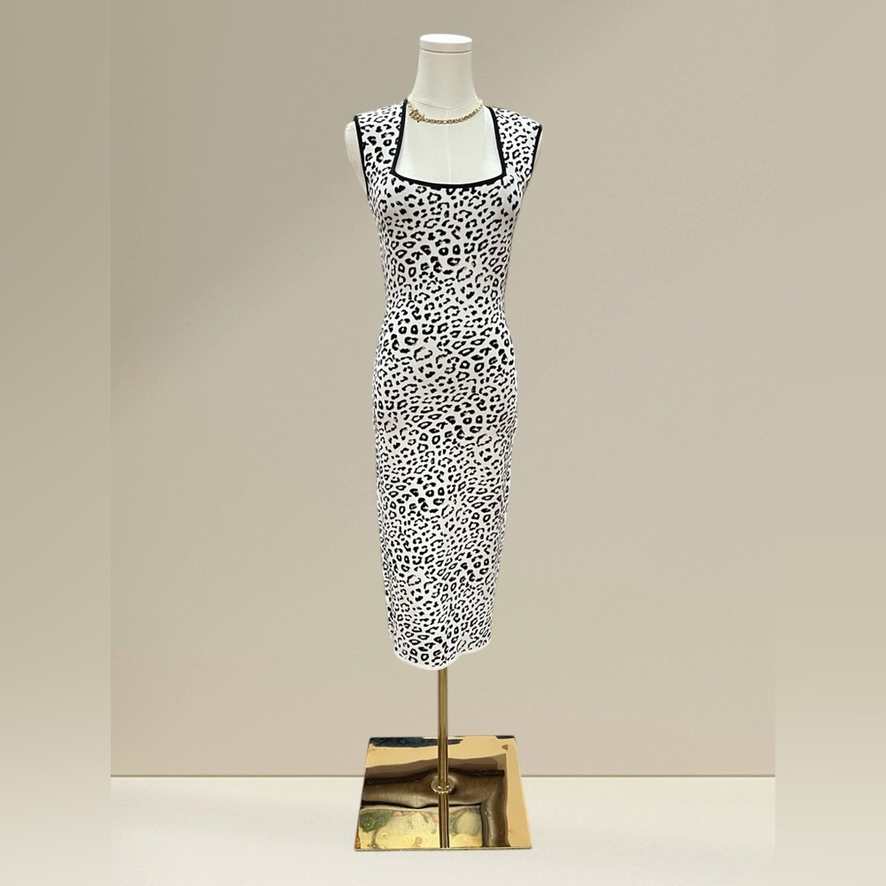 BCBGMaxAzria Black and White Leopard Print Midi Dress